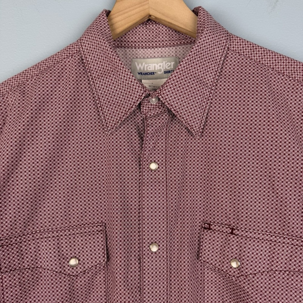 Wrangler Wrancher Mens Large Red Geometric Long Sleeve Pearl Snap Western Shirt
